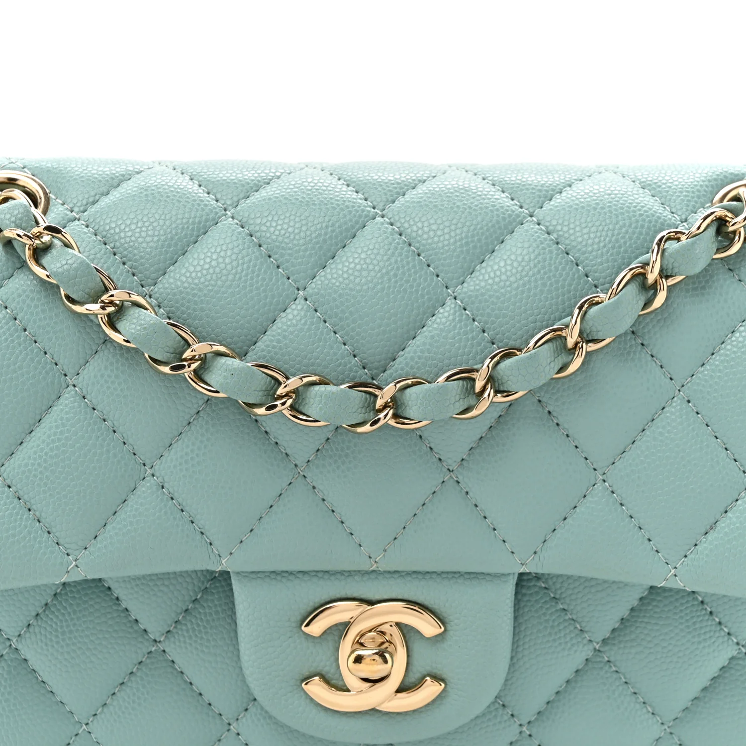 Caviar Quilted Small Double Flap Light Blue - Top Club