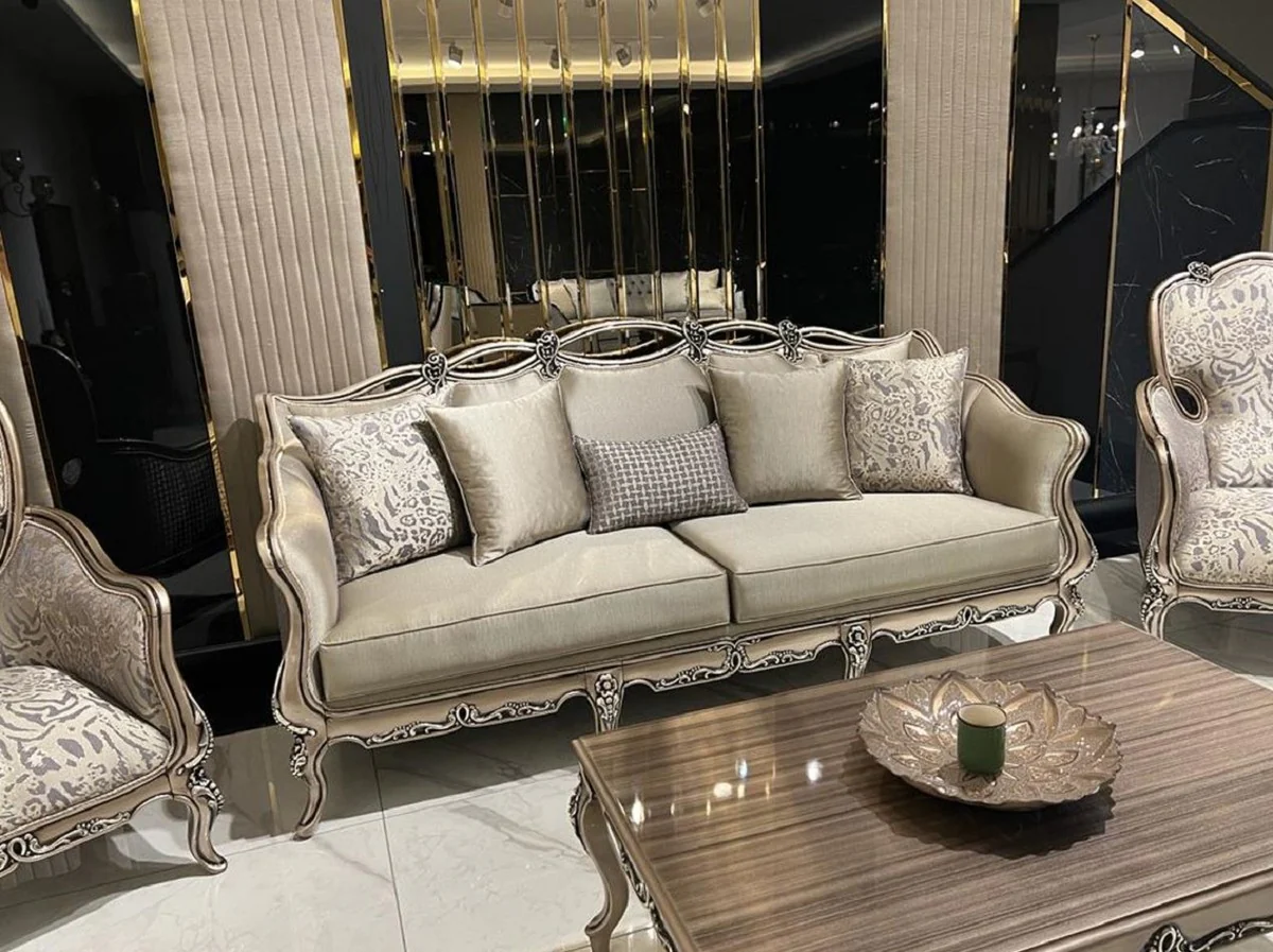 Luxury Baroque Sofa Gold / Purple / Gold - Handmade Living Room Sofa with Decorative Pillows - Living Room Furniture in Baroque Style - Noble & Magnificent