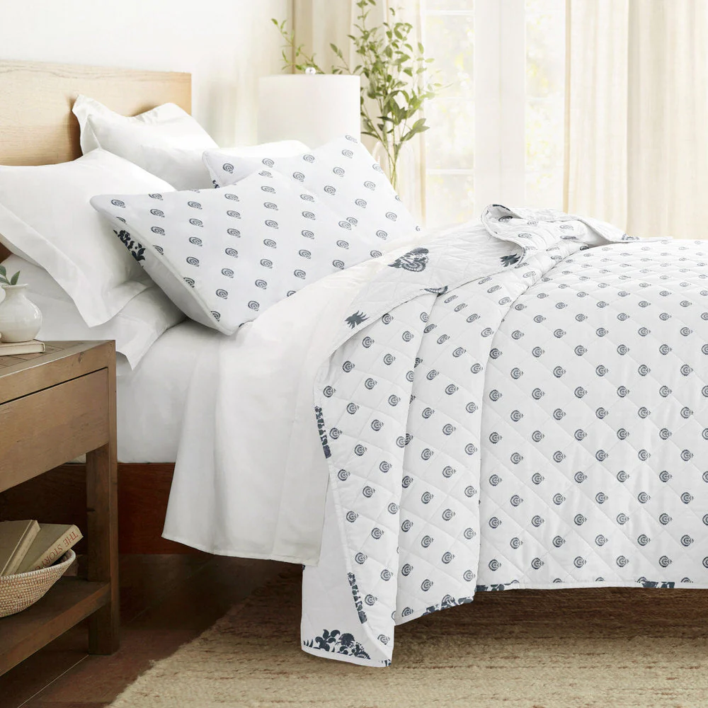 Stamped Bloom Reversible Quilted Coverlet Set (Sale)