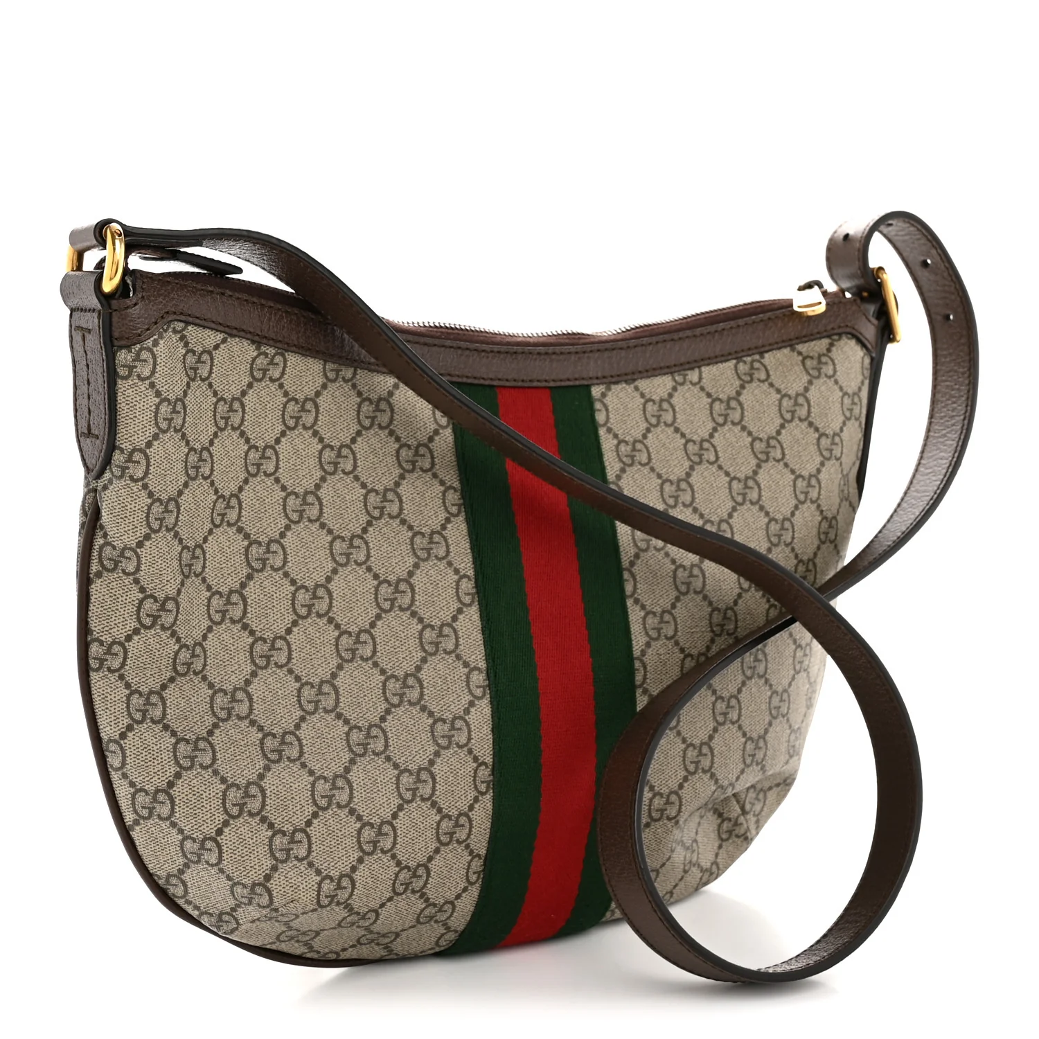 GG Supreme Monogram Web Small Ophidia Half Moon Hobo Brown - Top Club
