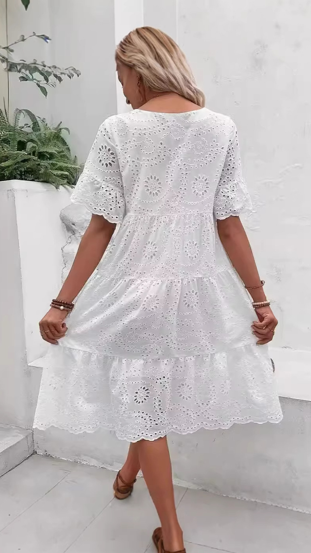 Women's Embroidered Eyelet Loose Tiered Dress（No belt） - Nordfashionstorm - Women's Clothing, Fashion for You - Nordfashionstorm.com