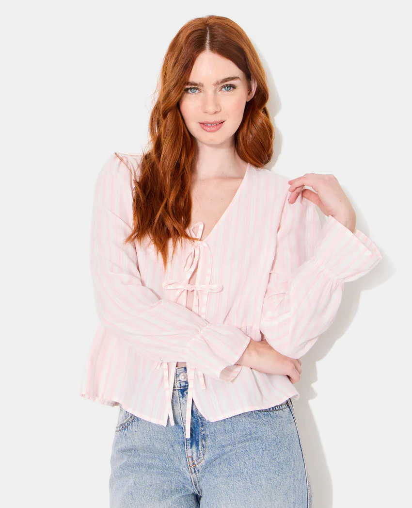 Pimkie Blouse rayée avec volants et nouettes