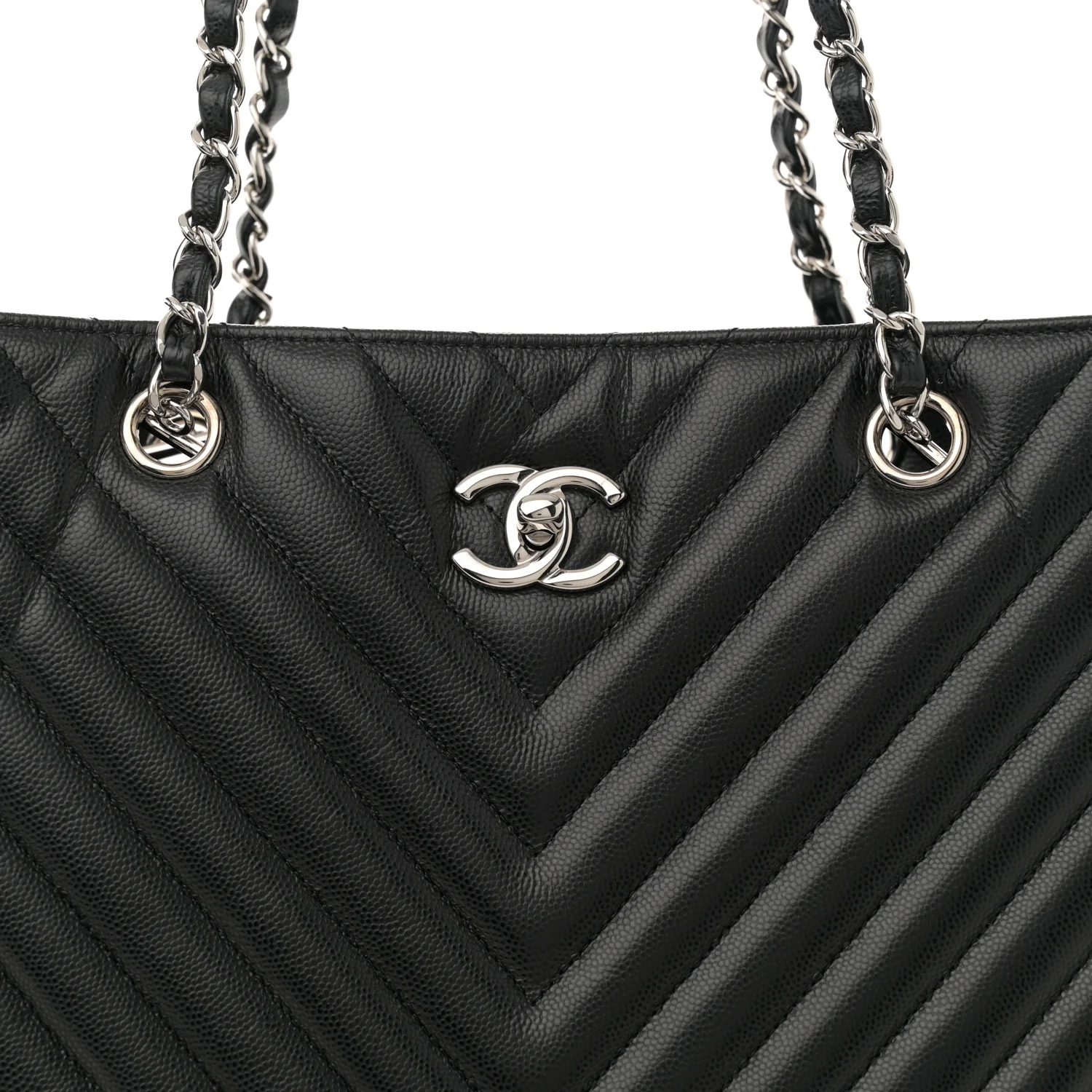 Caviar Chevron Quilted Large Shopping Tote Tote Black - Top Club
