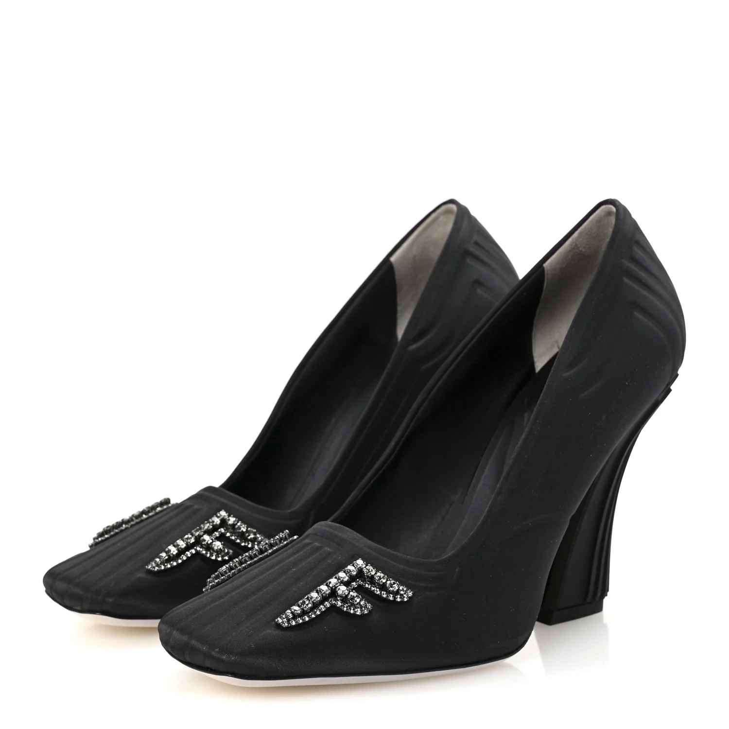 Satin Crystal Embellished FFreedom Pumps 37 Black - Top Club