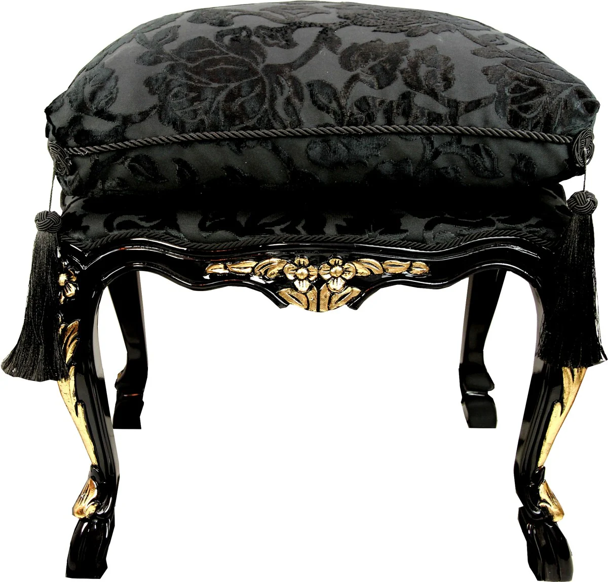 Pompöös by Luxury Baroque Stool with Seat Cushion Square Black Pattern / Gold - Pompööser Baroque Stool designed by Harald Glööckler