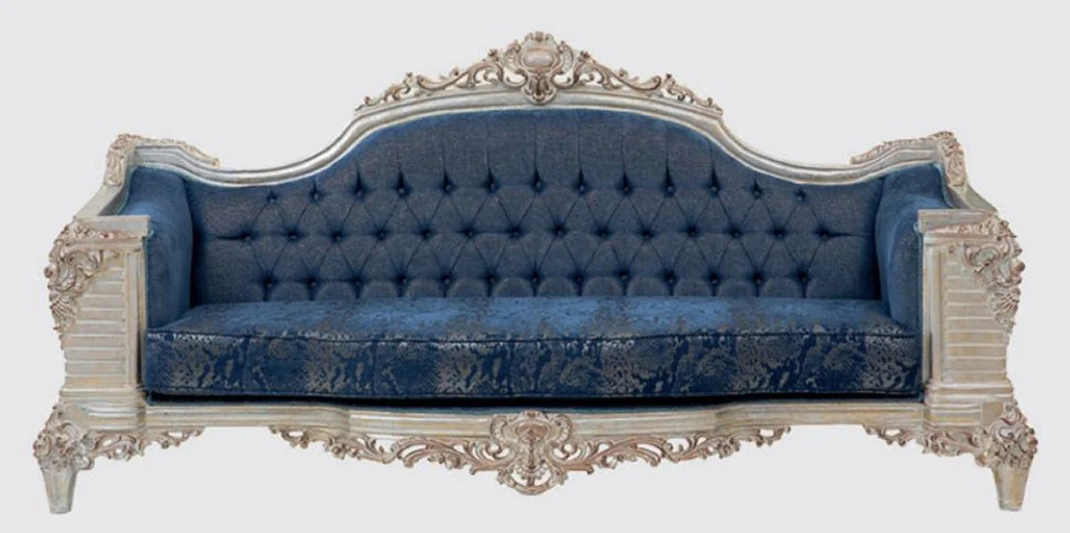 Luxury Baroque Living Room Set Blue / Cream / Copper / Gold - 2 Sofas & 2 Armchairs & 1 Coffee Table - Handmade Living Room Furniture in Baroque Style - Noble & Magnificent