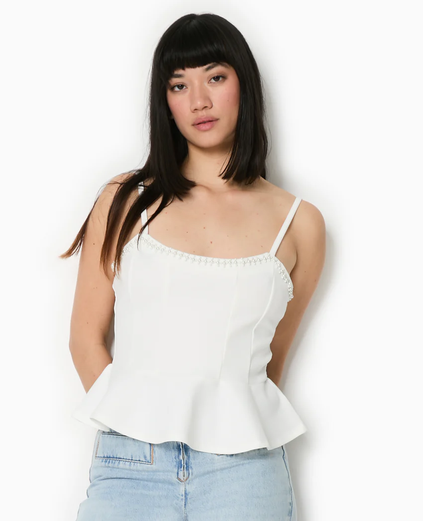 Pimkie Top peplum à bretelles avec perles