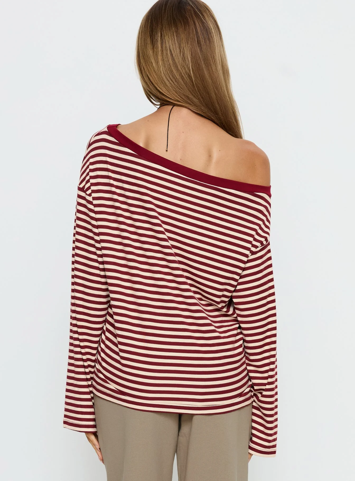 Ralyssa Off Shoulder Long Sleeve Top Red Stripe