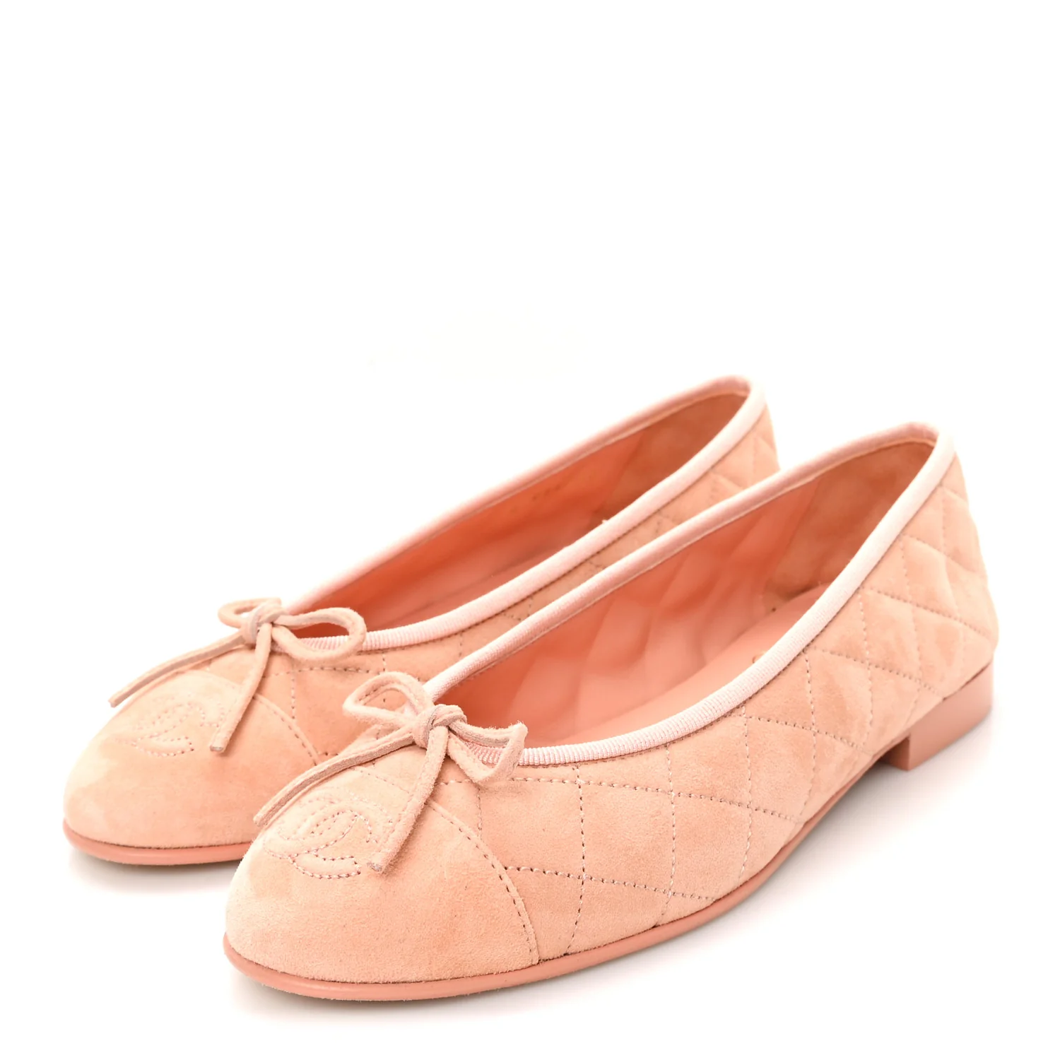 Suede Calfskin Quilted Cap Toe CC Ballerina Flats 36 Pink - Top Club
