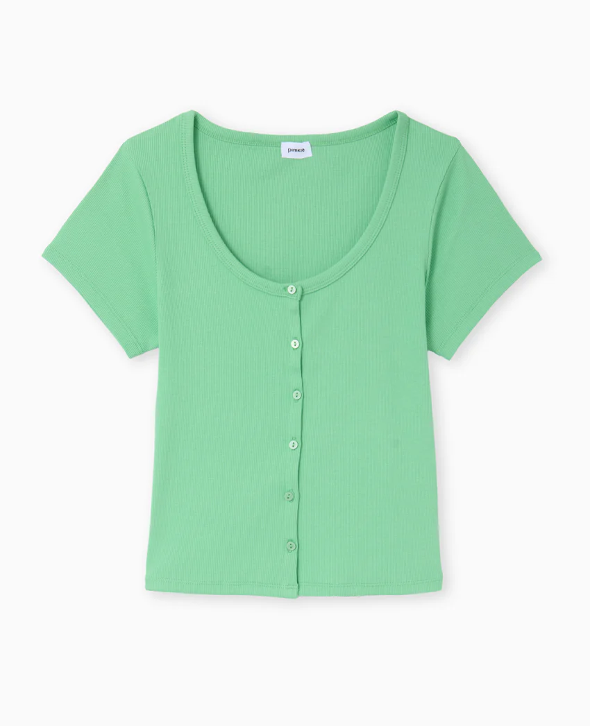 Pimkie T-shirt court boutonné en maille côtelée