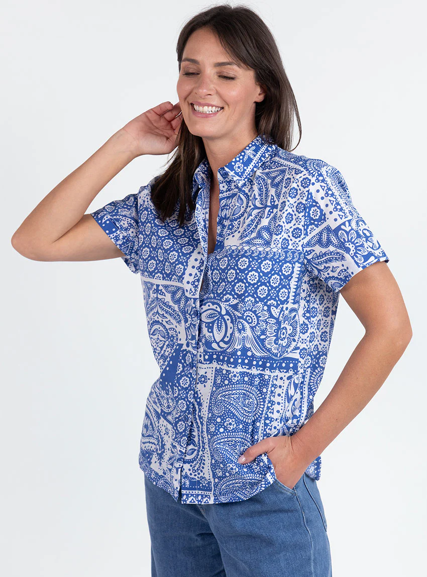 Chemisier en coton rayé bleu atlantique