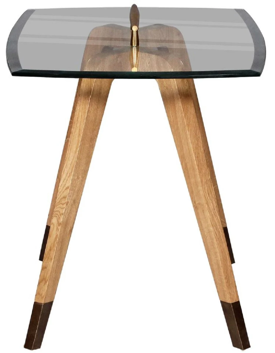 Luxury side table natural colors / brown / brass 60 x 40 x H. 53 cm - Modern table with glass top and carrying handle - Living room furniture - Luxury collection