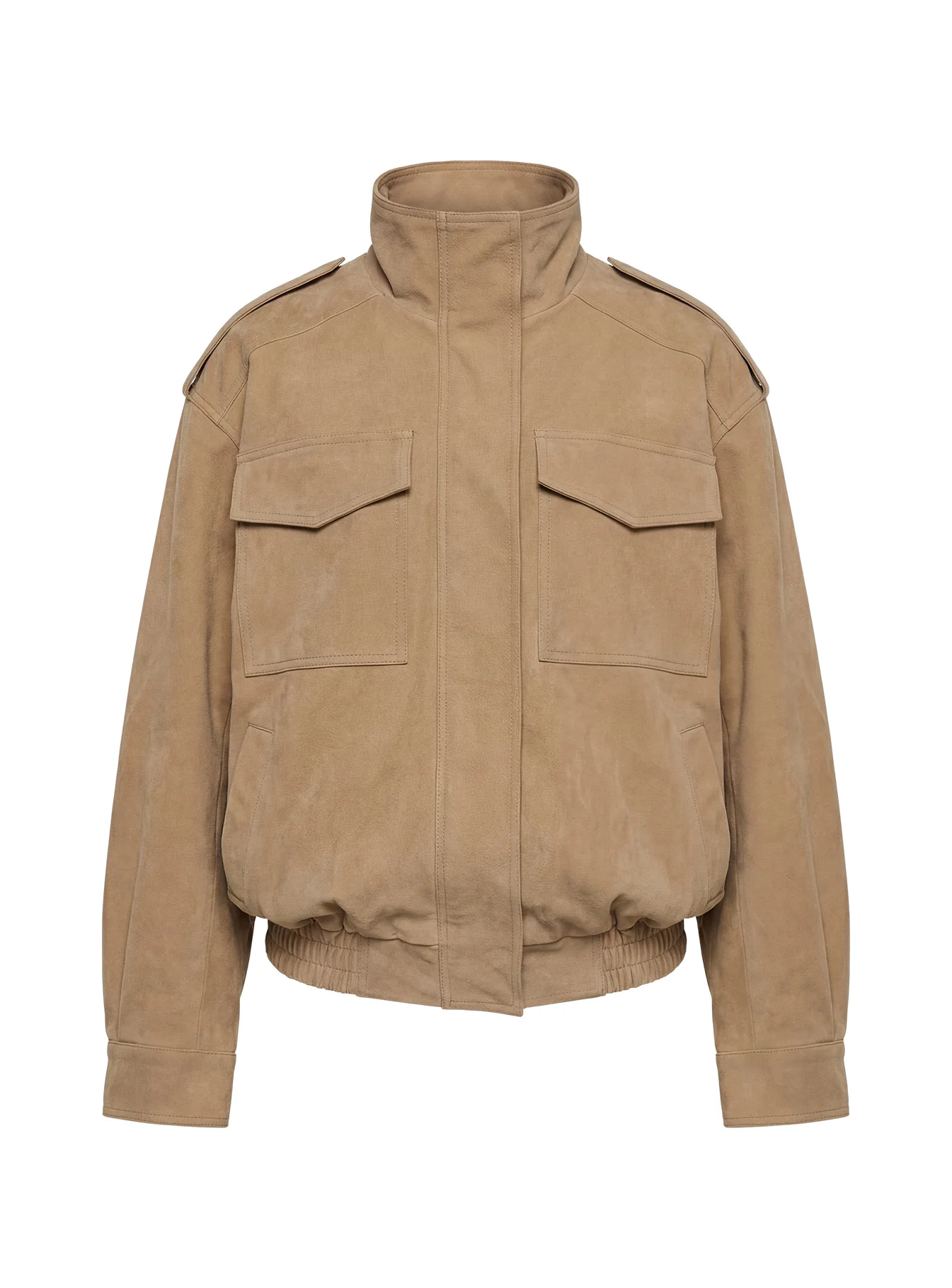 Double Life Funnel Neck Cargo Jacket Beige