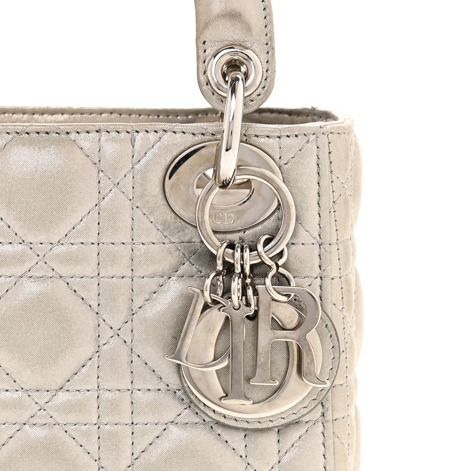 Metallic Lambskin Cannage Mini Lady Dior Silver - Top Club