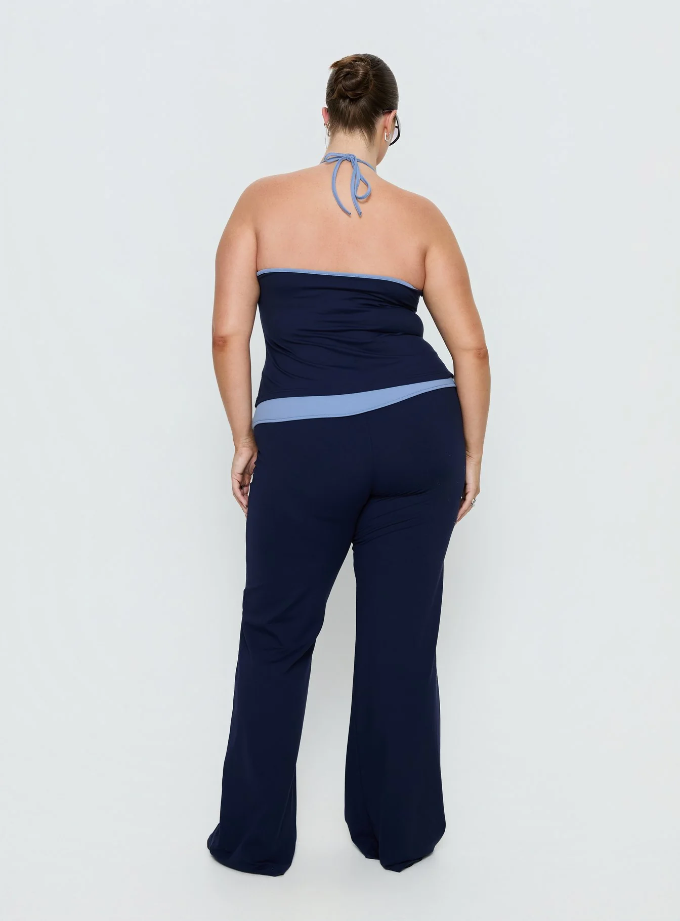 Kobee Jersey Flare Pants Navy / Light Blue Curve