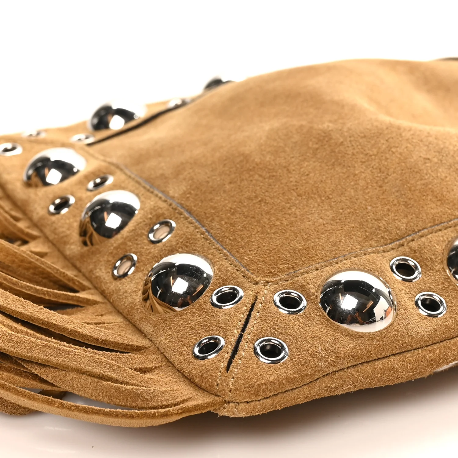 Suede Studded Small Nellcote Fringe Shoulder Bag Havana Beige - Top Club