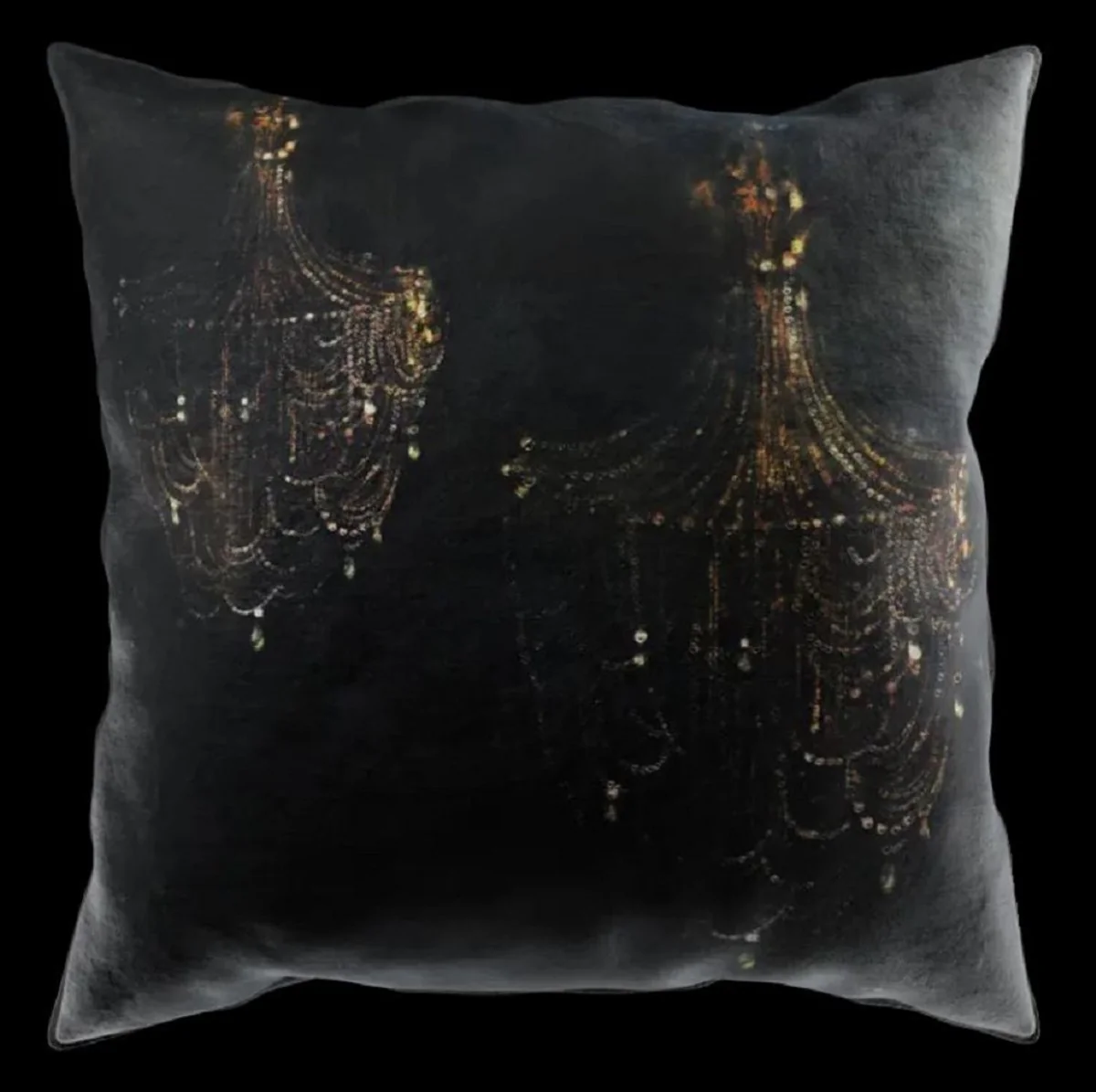 Luxury Baroque Decorative Cushion Chandelier Black / Gold 43 x 43 cm - Printed Velvet Cushion - Baroque Decorative Accessories