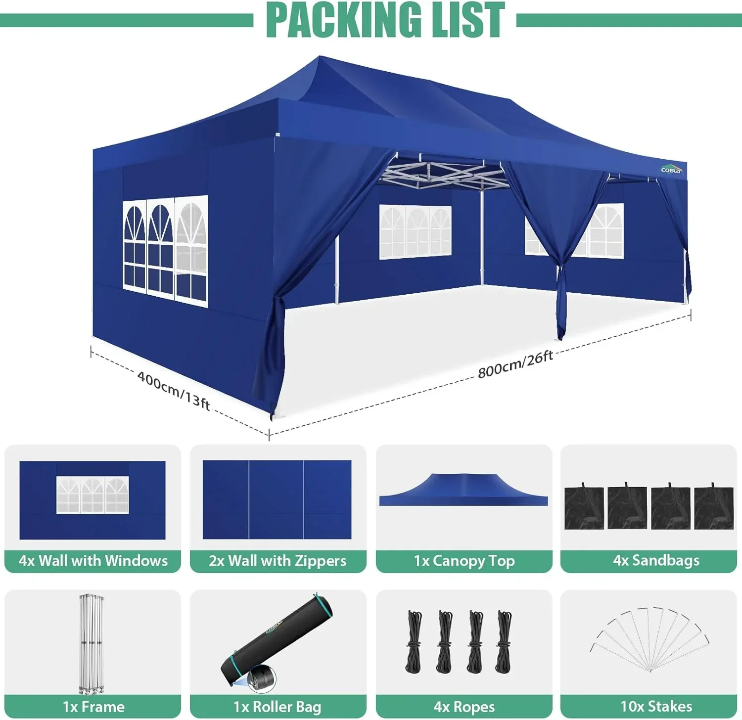 COBIZI 10x20 Heavy Duty Pop up Canopy Tent 6 sidewalls Commercial Canopy Wedding Party Tents