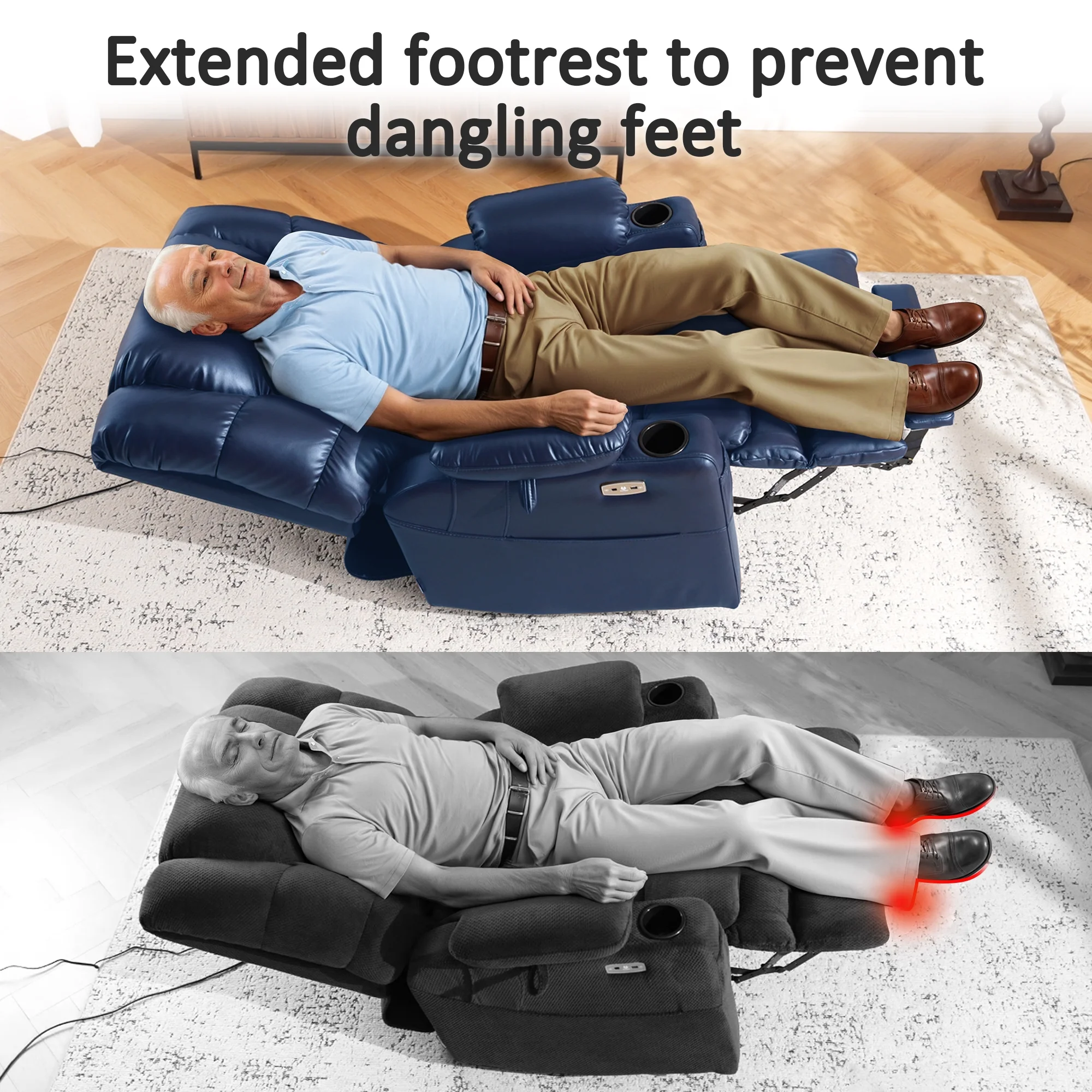 Mcombo Triple Motor Power Lift Recliner for Elderly, Sleep Recliner Sofa with Adjustable Headrest, Faux Leather, Dark Brown