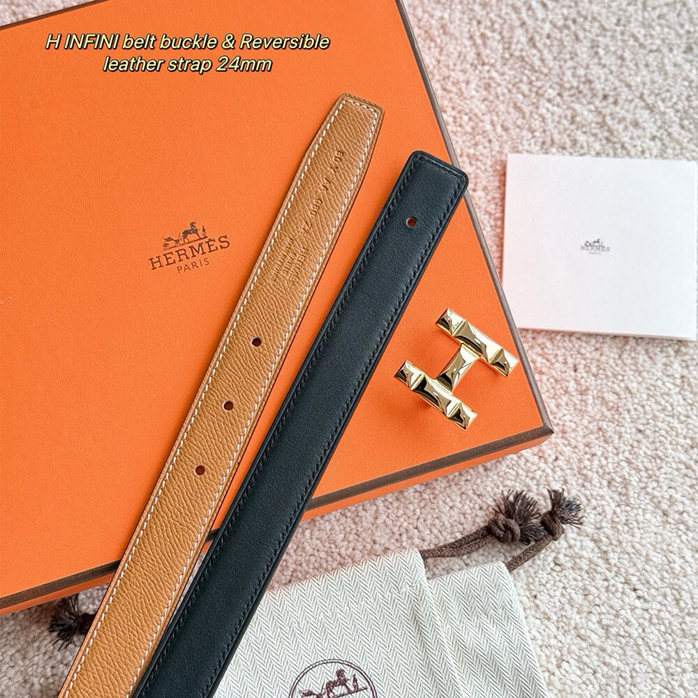 H Infini belt buckle   Reversible leather strap 24 mm - Top Club