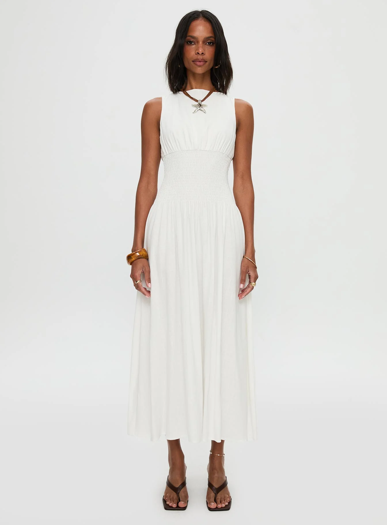 Lilienne Shirred Maxi Dress White