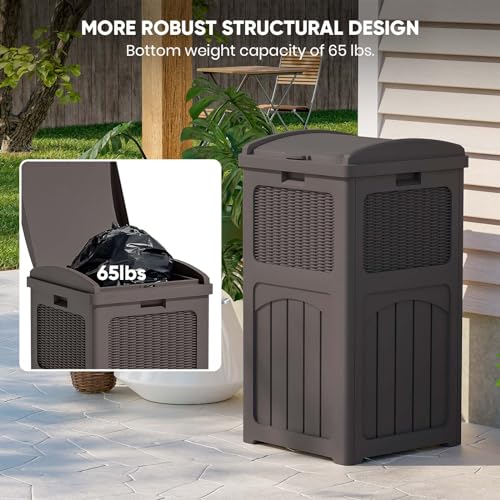 Patiowell 36 Gallon Outdoor Trash Can, Resin Outdoor Garbage Can with Lid for Patio, Backyard, Deck, Black