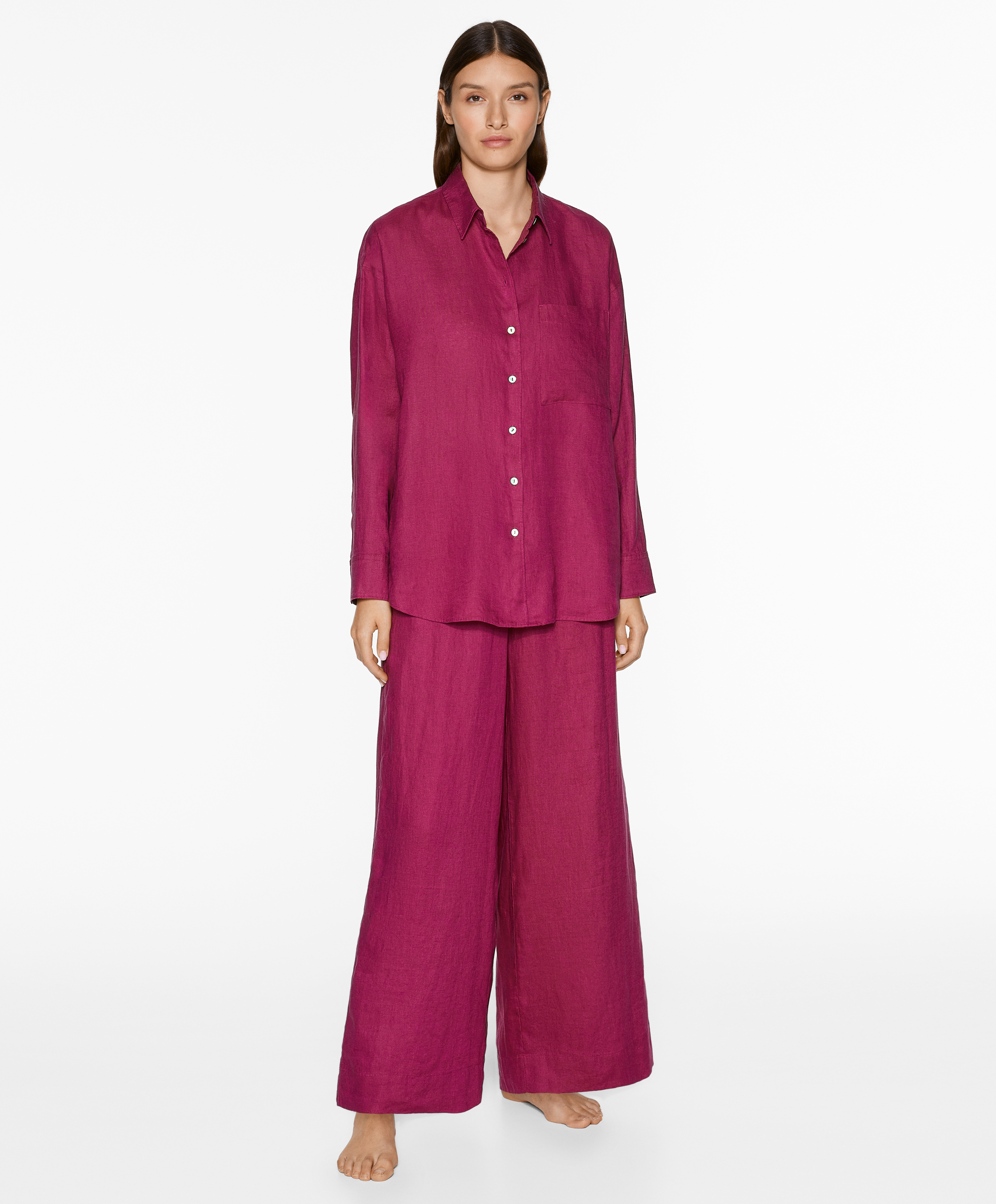 OYSHO 100% linen wide straight-leg trousers