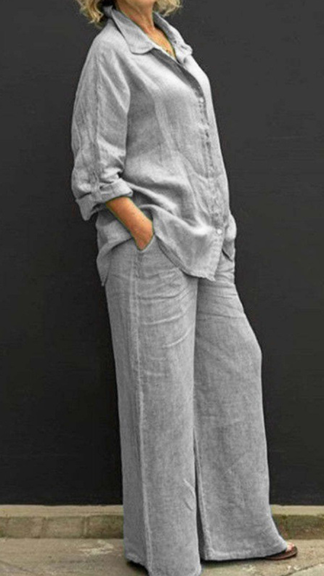 Women's Linen Lapel Shirt & Wide-Leg Pants Two-Piece Set - Nordfashionstorm - Women's Clothing, Fashion for You - Nordfashionstorm.com