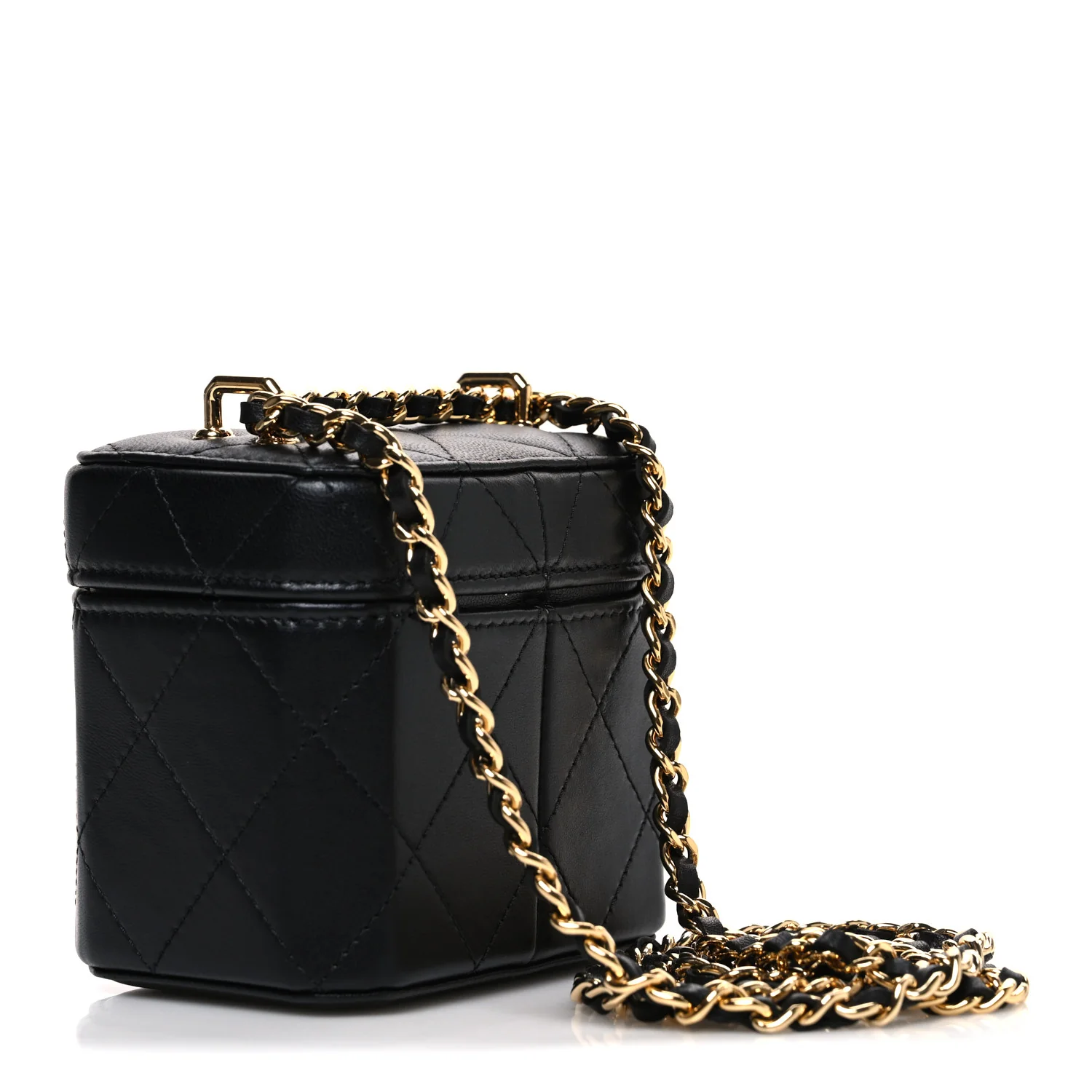 Lambskin Quilted Vanity Clutch With Chain Black