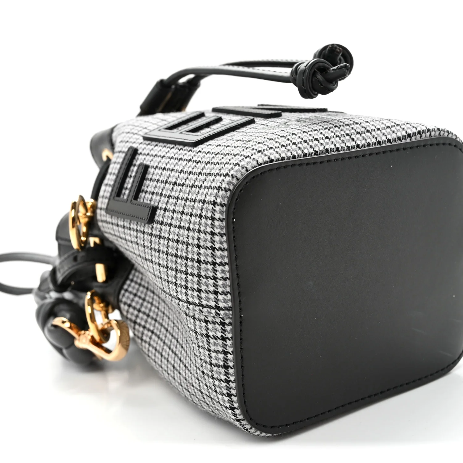 Wool Vitello Grace Small Houndstooth Mini Mon Tresor Bucket Bag Grigio Anthracite - Top Club