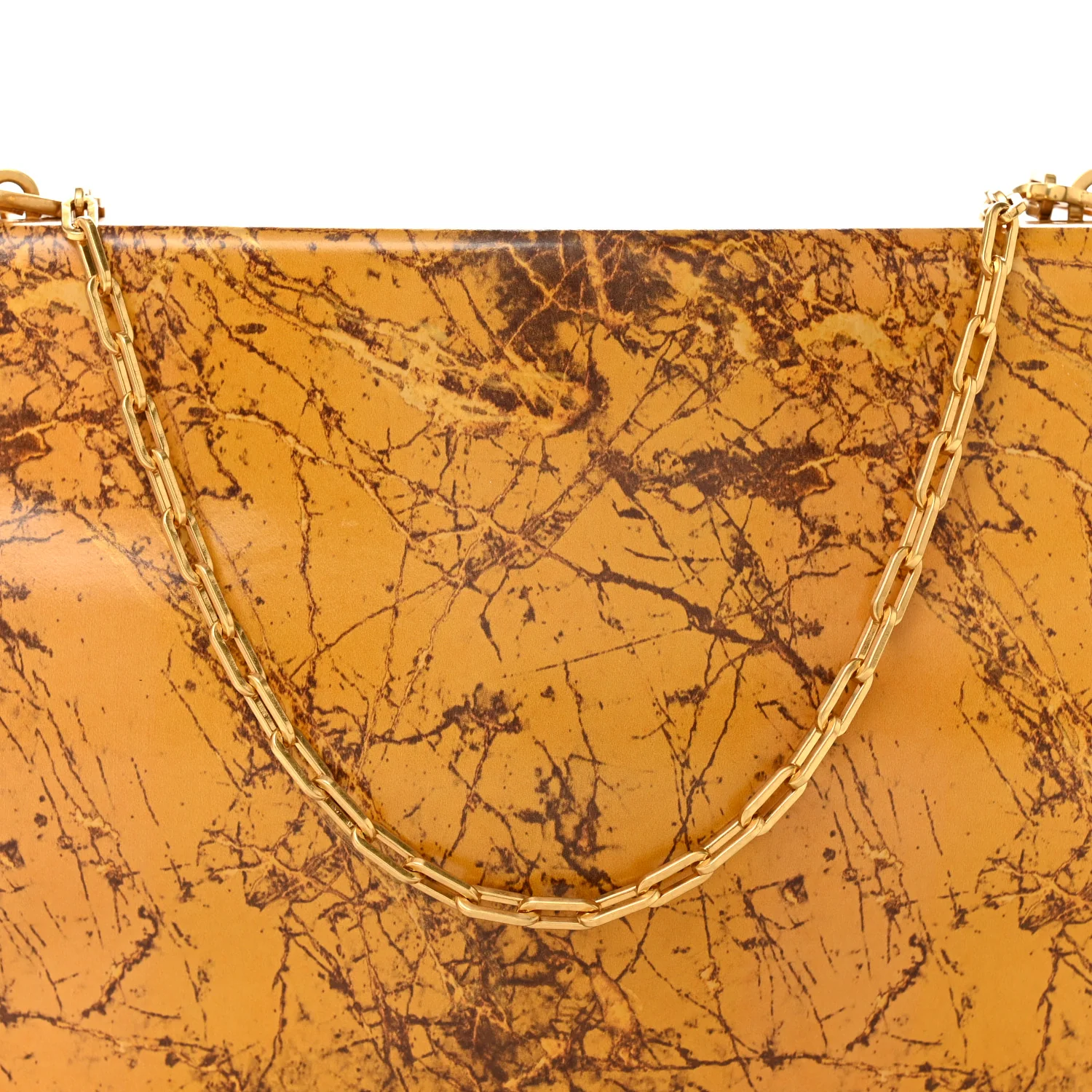 Spazzolato Calfskin Chain Clutch Gold Marble - Top Club