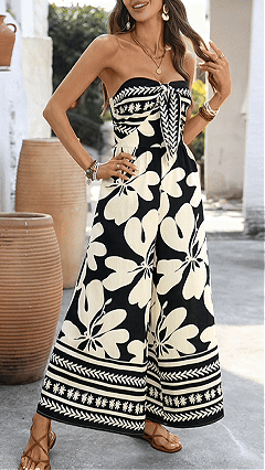 Women's Retro Print Bandeau Wide-Leg Jumpsuit - Nordfashionstorm - Women's Clothing, Fashion for You - Nordfashionstorm.com
