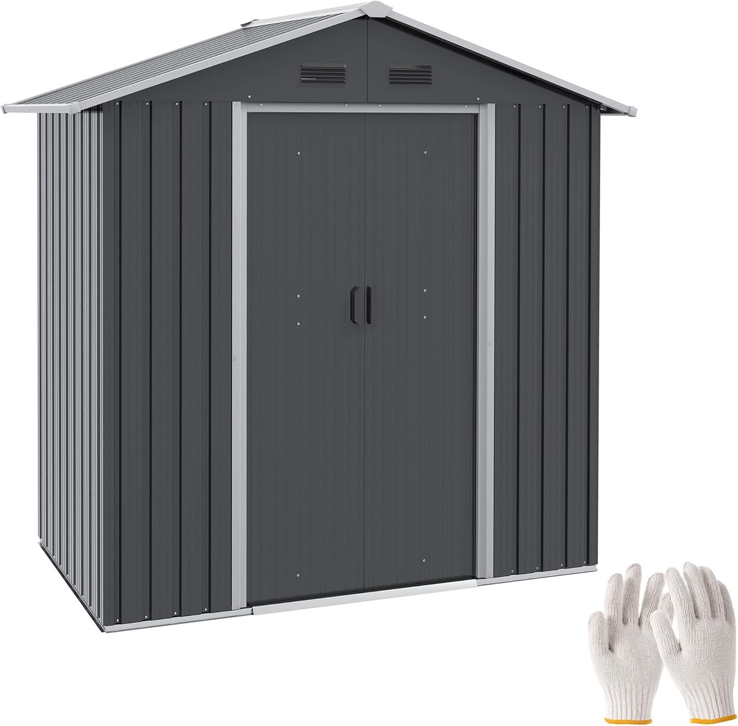 Outsunny Casetta da Giardino 1.8m² in Lamiera d'Acciaio con Doppia Porta Scorrevole e Sistema di Blocco, Capanno Attrezzi da Giardino con 4 Prese d'Aria, Grigio Scuro