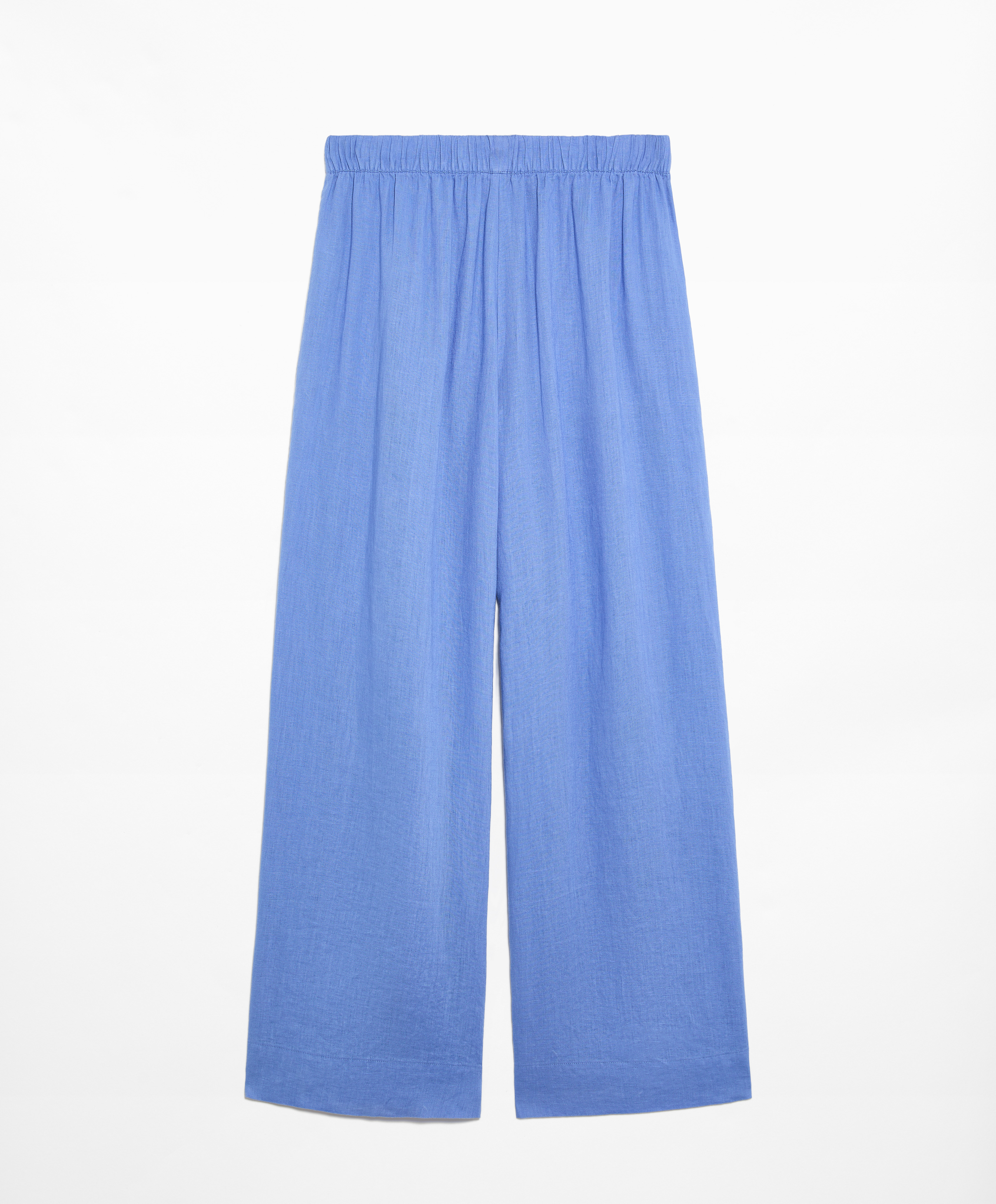 OYSHO 100% linen wide straight-leg trousers with piping