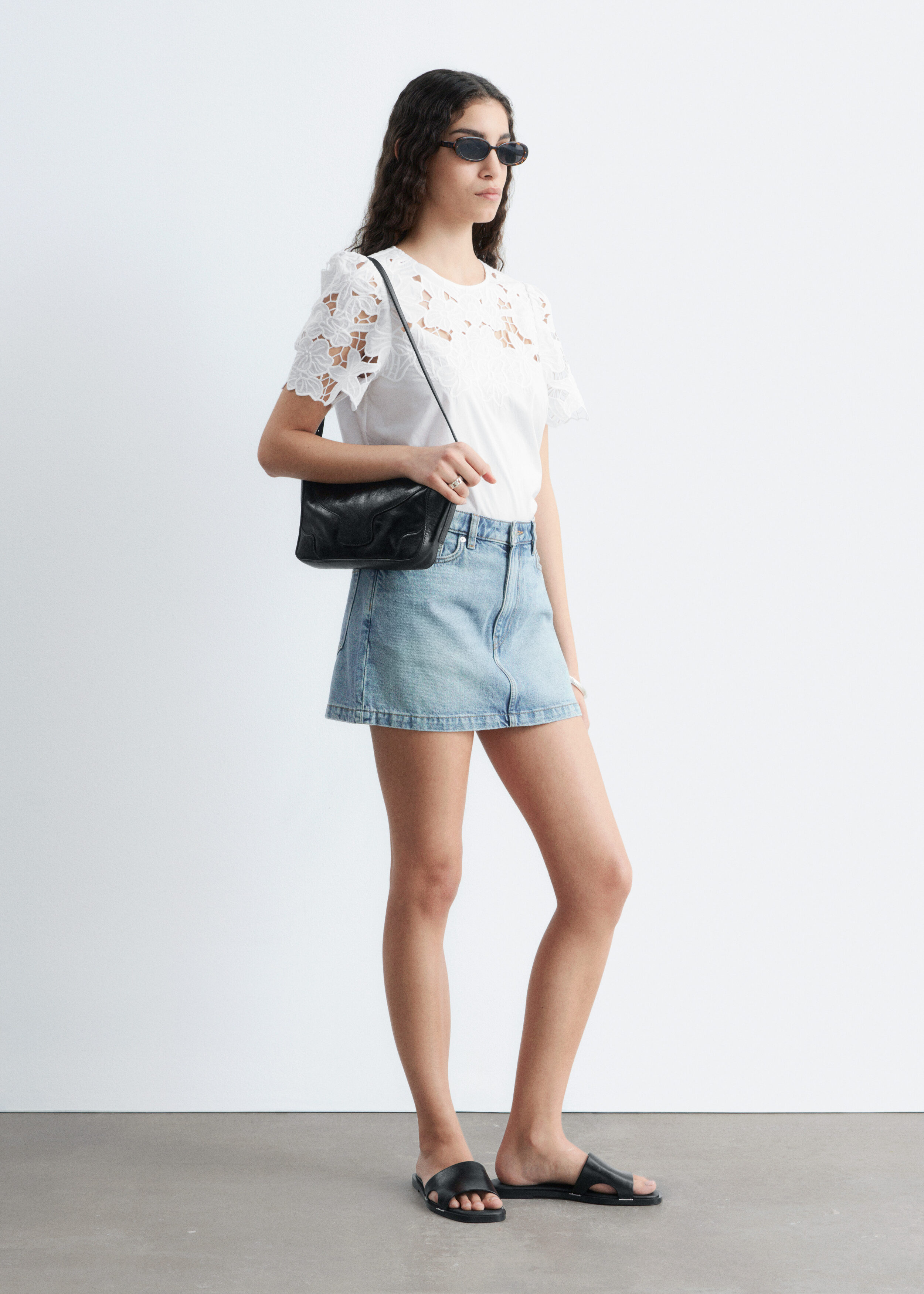 & Other Stories SHORT-SLEEVE FLORAL-EMBROIDERY BLOUSE