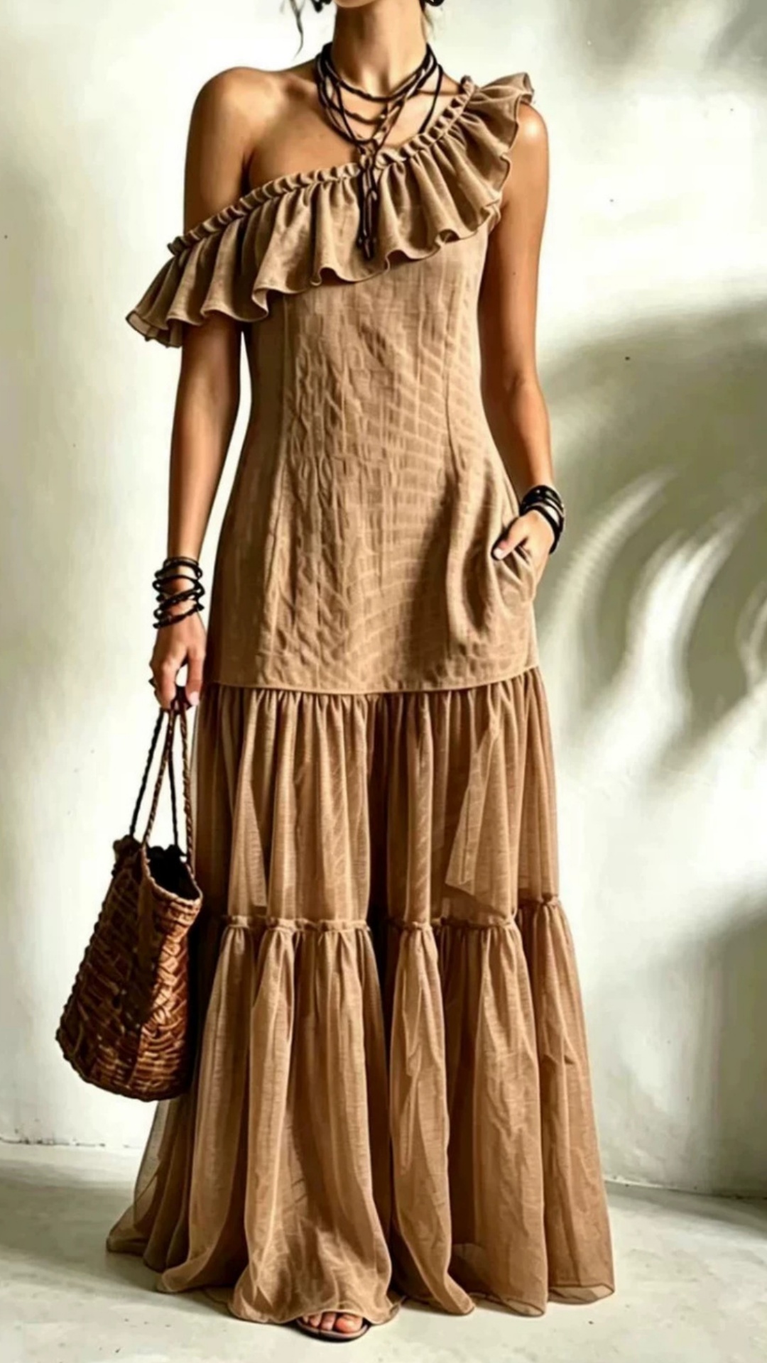 Women's Sleeveless Asymmetrical-Neck Dress with Ruffle Splicing - Nordfashionstorm - Women's Clothing, Fashion for You - Nordfashionstorm.com