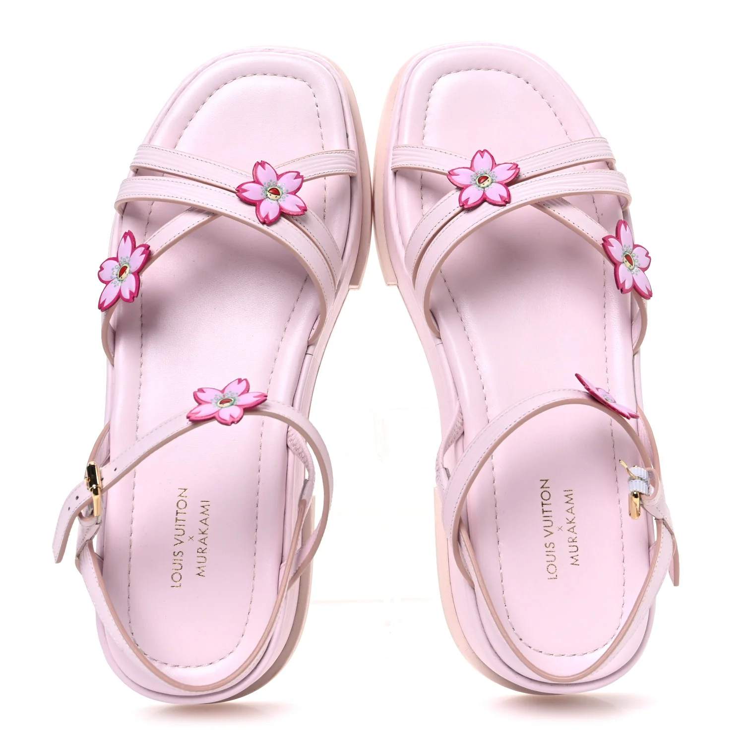 LV X TM Cherry Blossom Calfskin Maya Flatform Sandals 40 Light Pink
