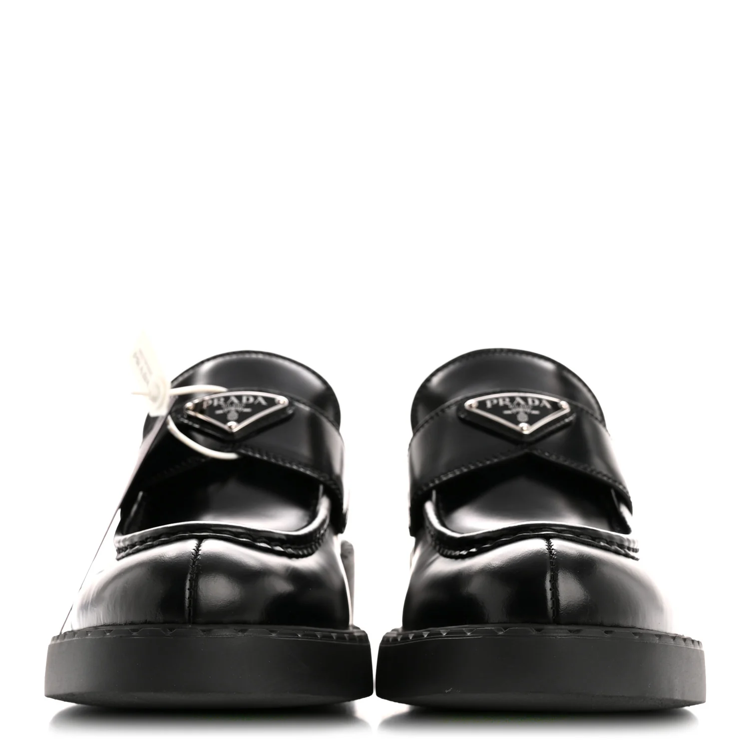 Spazzolato Metal Triangle Logo 50mm Loafers 40.5 Black - Top Club