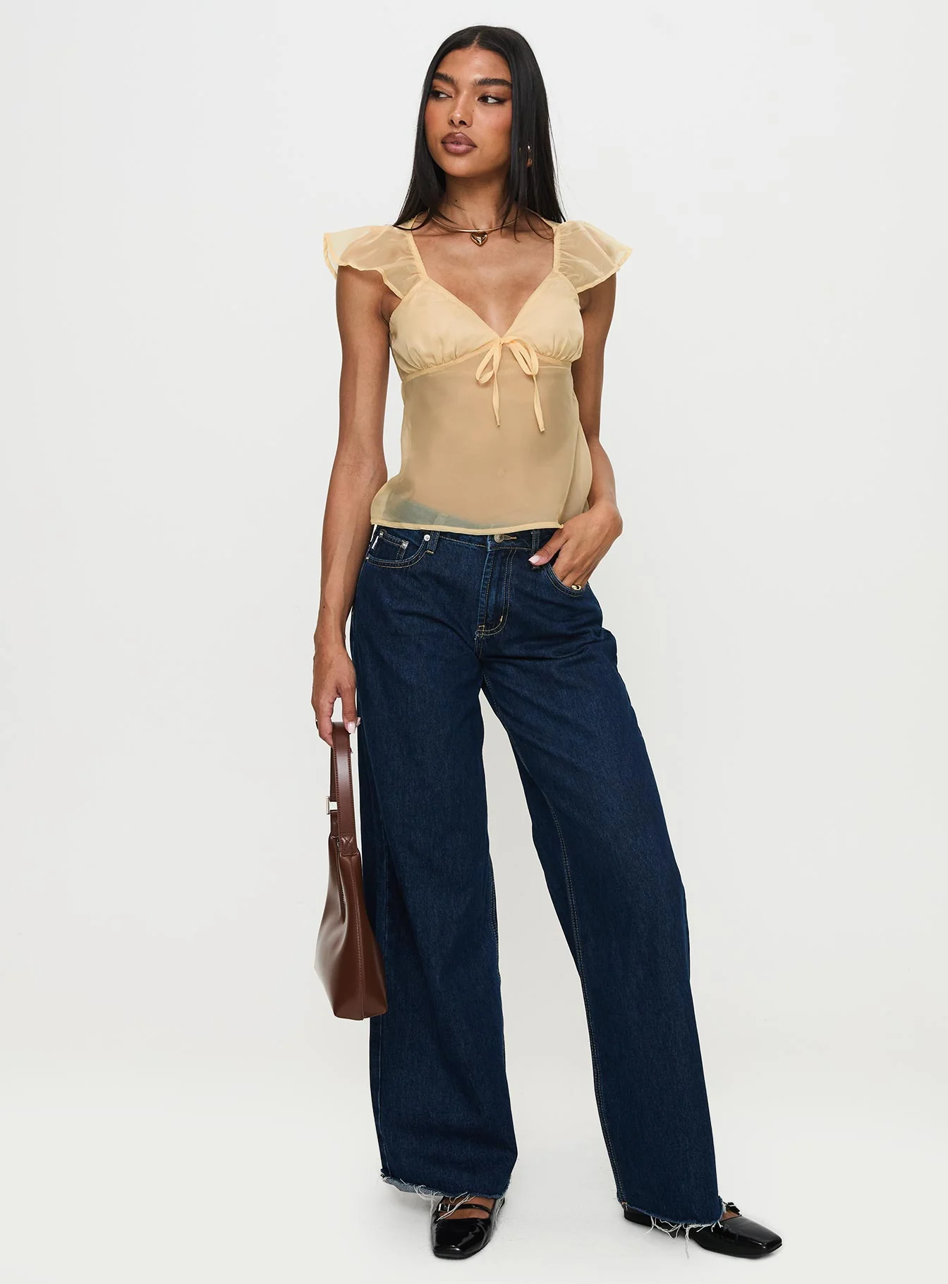 Keysia Cap Sleeve Sheer Top Apricot