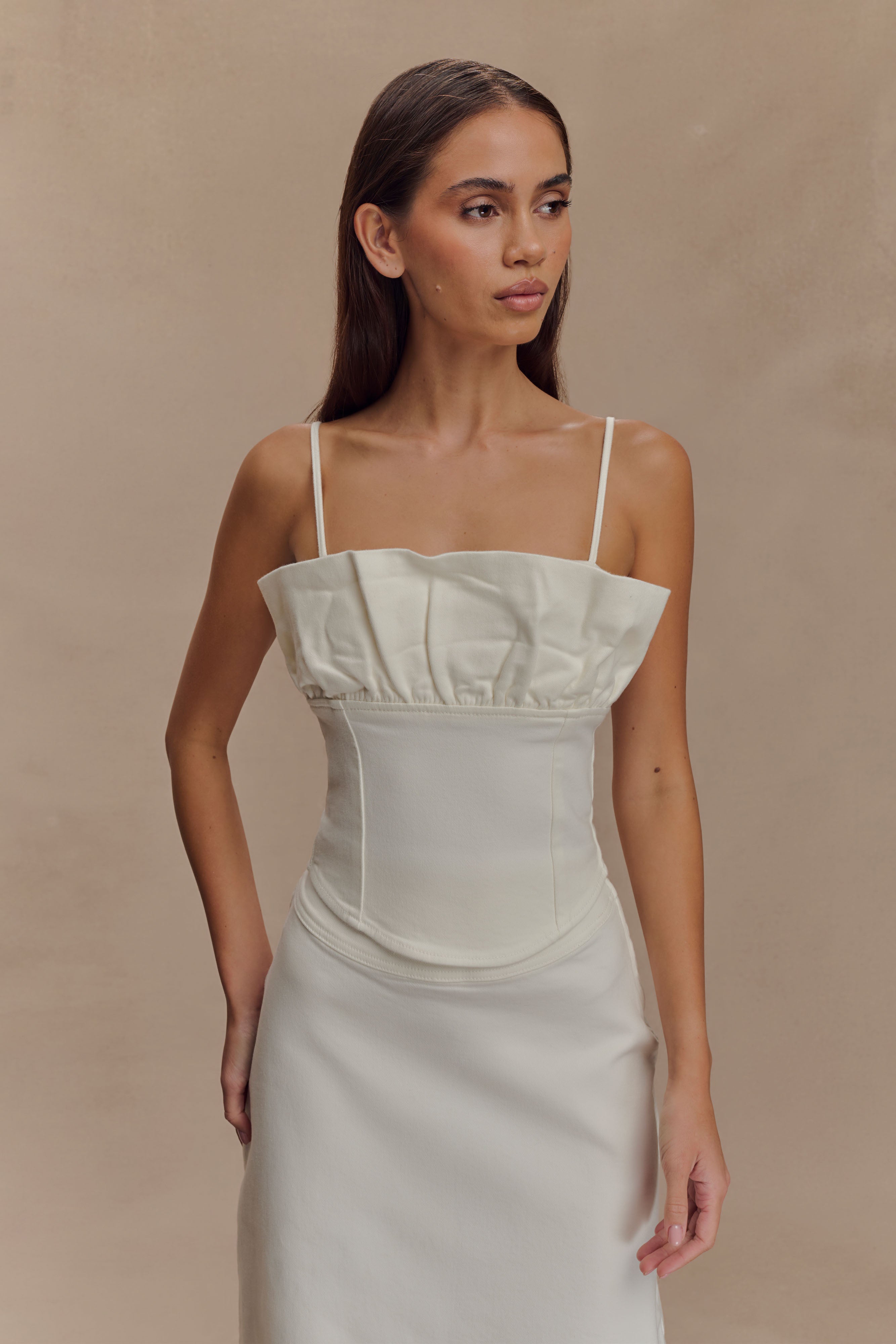 Cecilia Denim Frill Corset - White