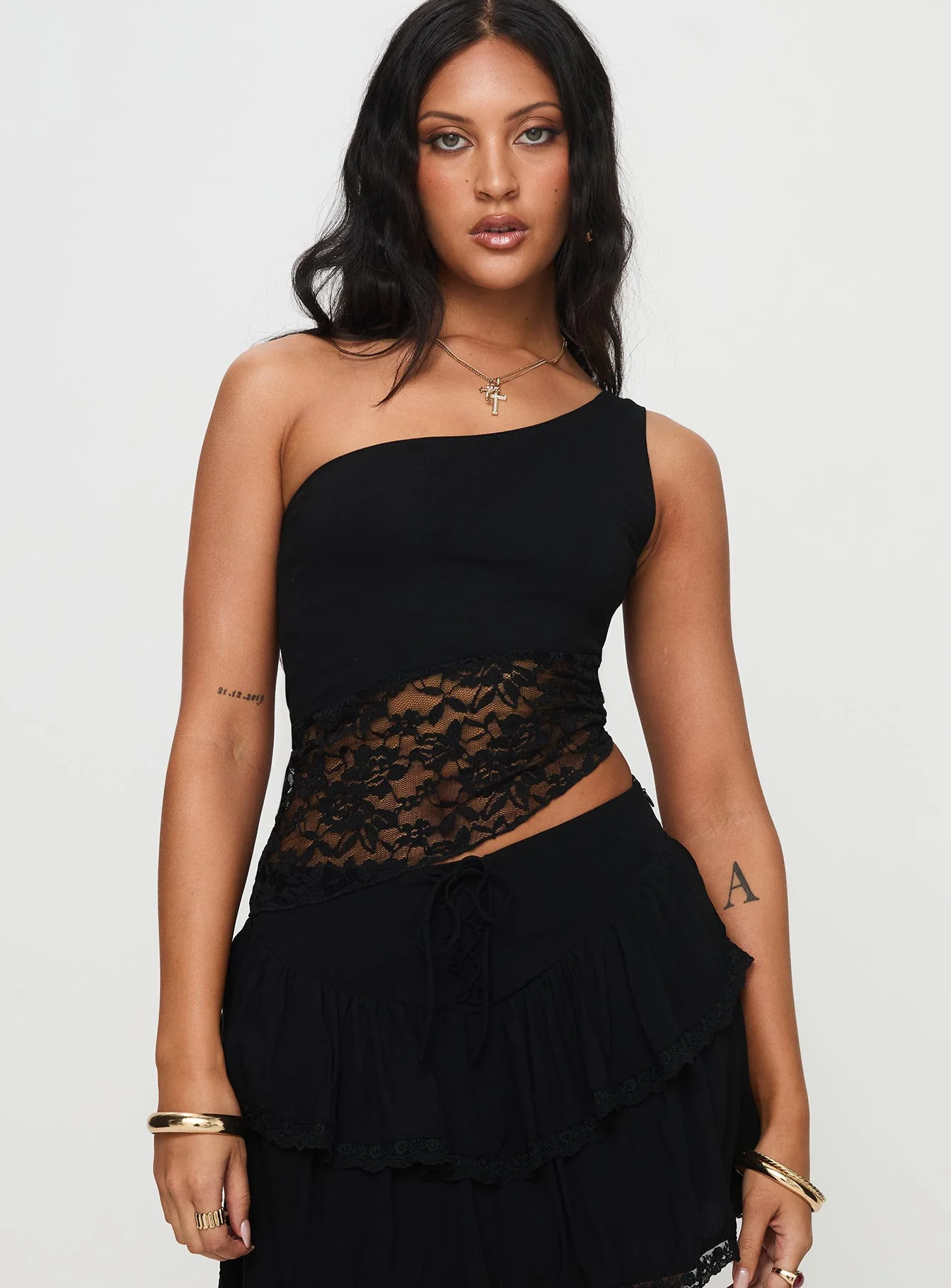 Damarie One Shoulder Top Black