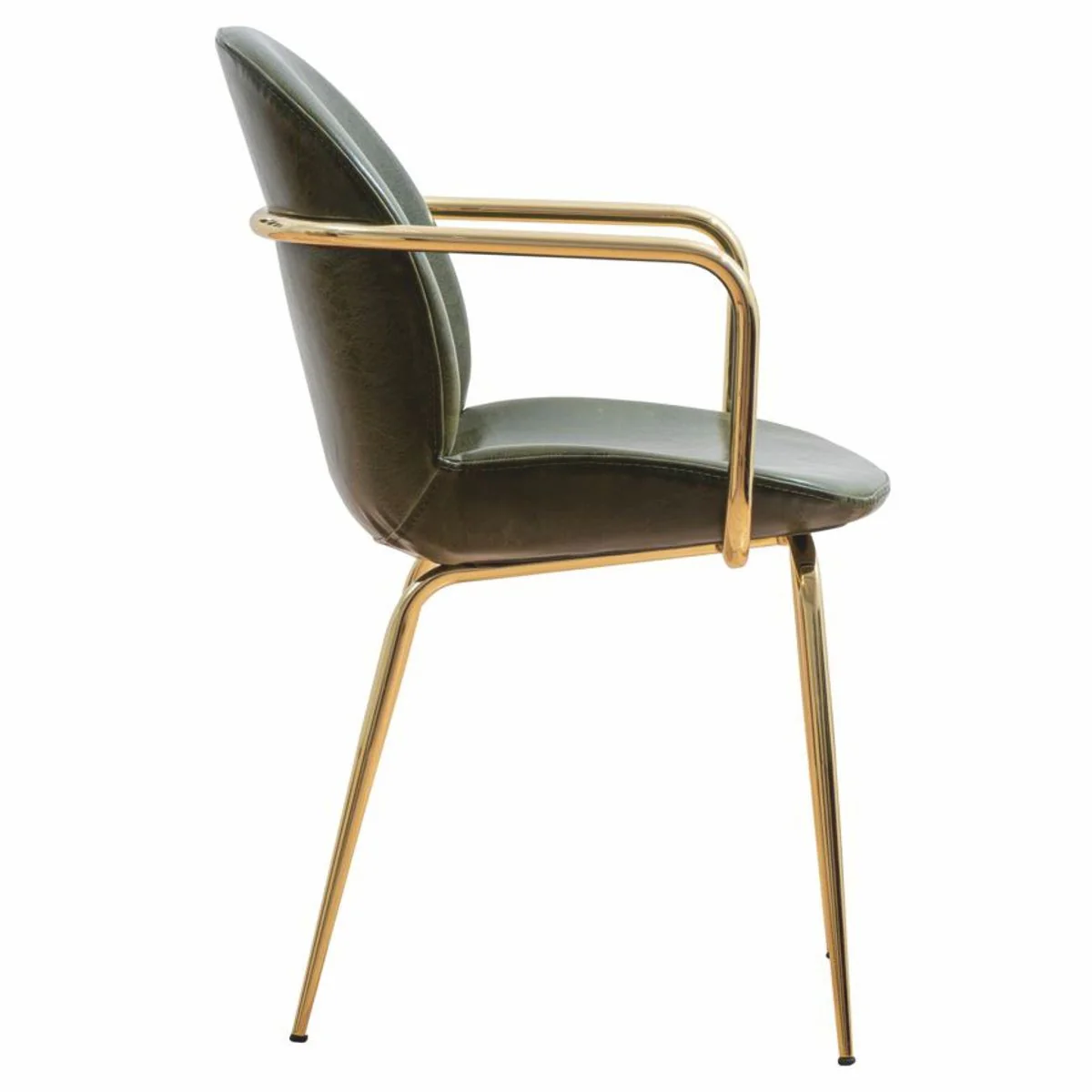 Luxury faux leather dining room chair set of 6 with armrests green / gold H. 84 cm