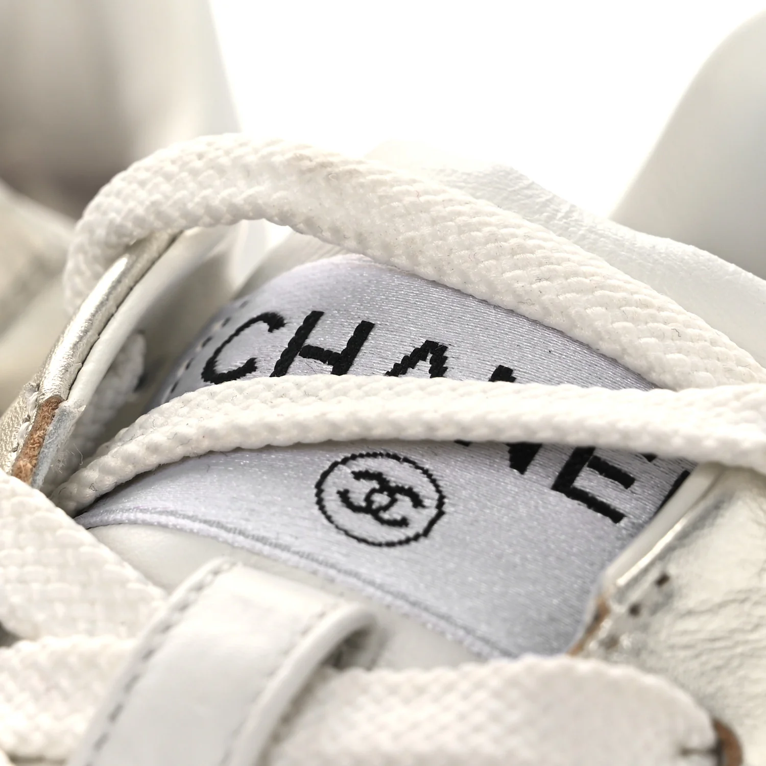 Laminated Calfskin Suede Quilted Womens CC Sneakers 39 Silver White - Top Club