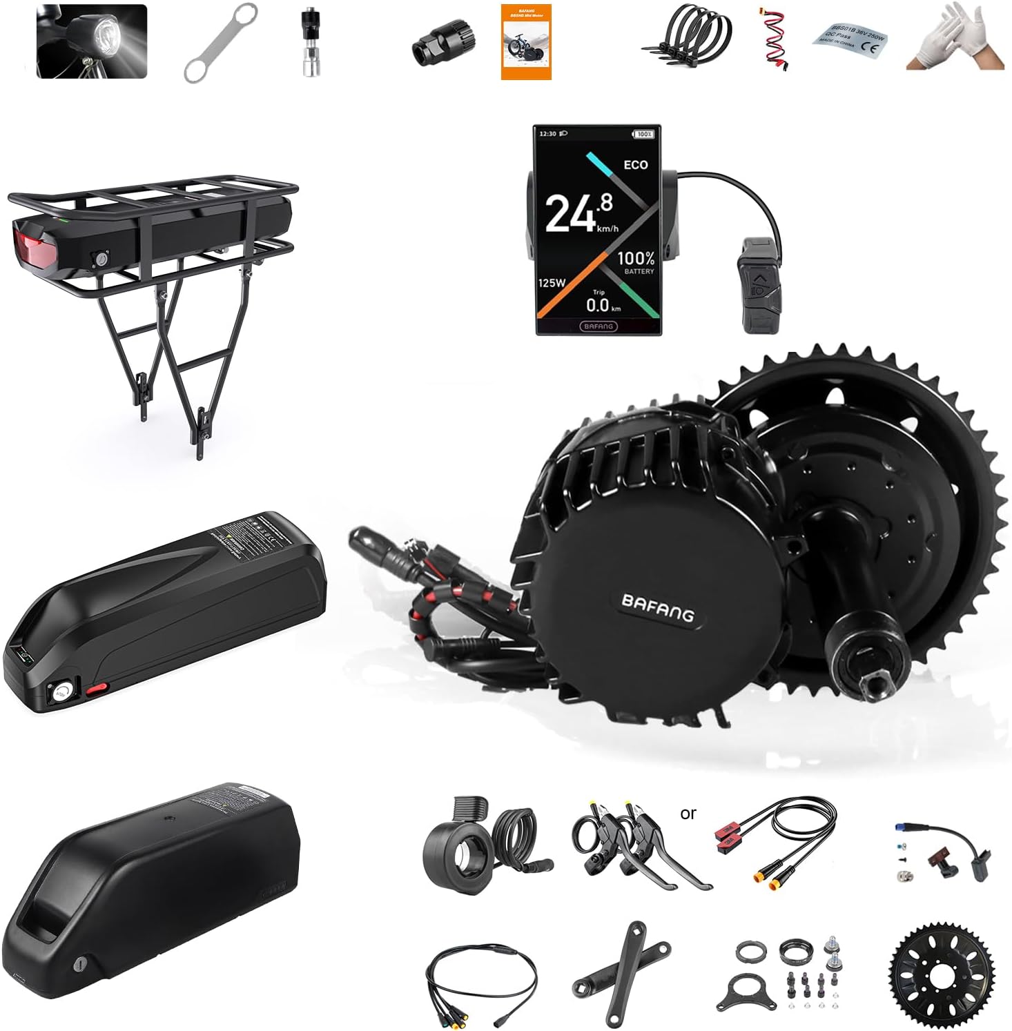 BAFANG Motore Centrale 48V 52V 1000W - Kit Motore Centrale BBS-HD con Batteria (Opzionale) e Display LCD per Movimento Centrale 68 73 100 120mm, Kit Conversione E-Bike 8fun BBS03 G320