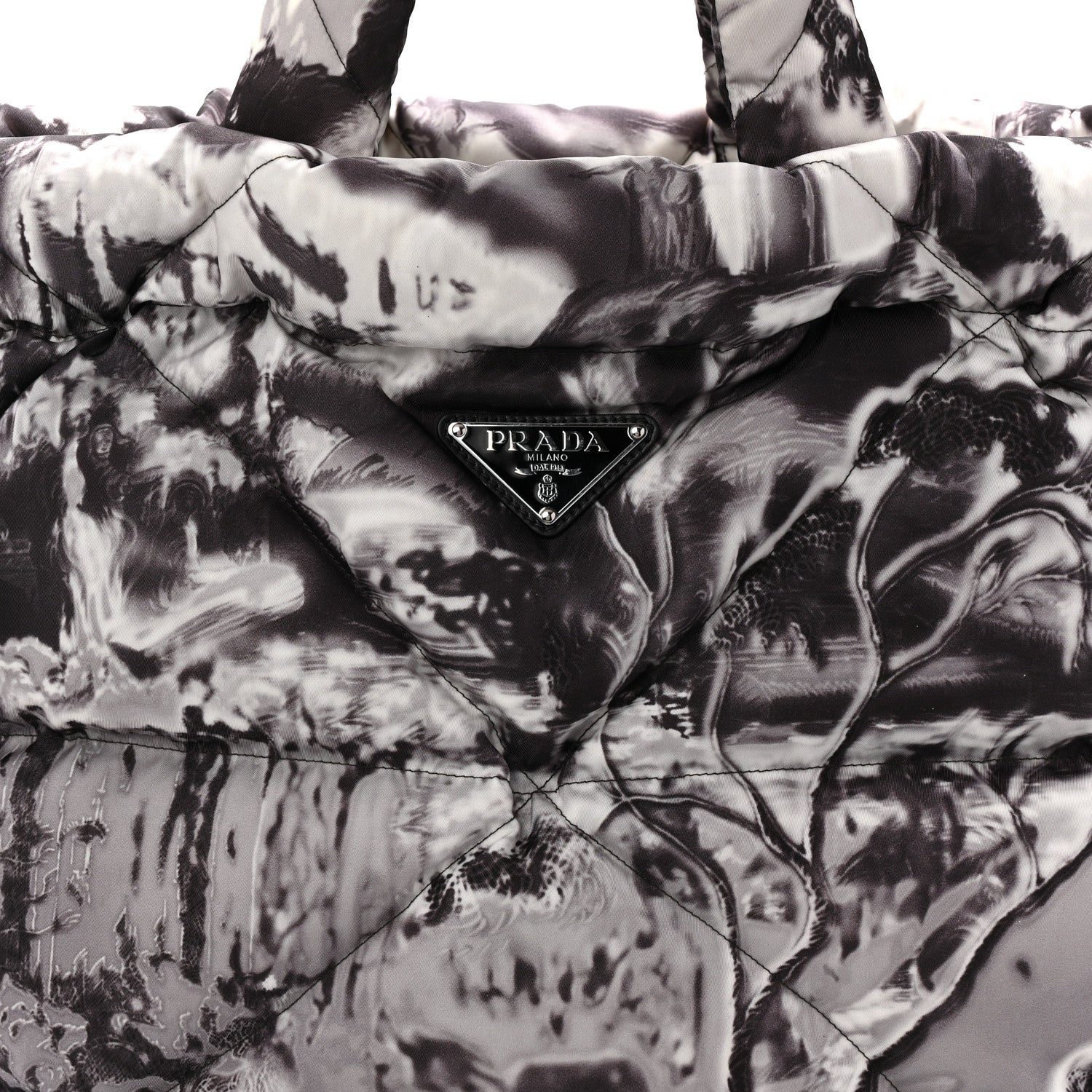 Re-Nylon Padded Printed Medium Tote Bag Black White - Top Club
