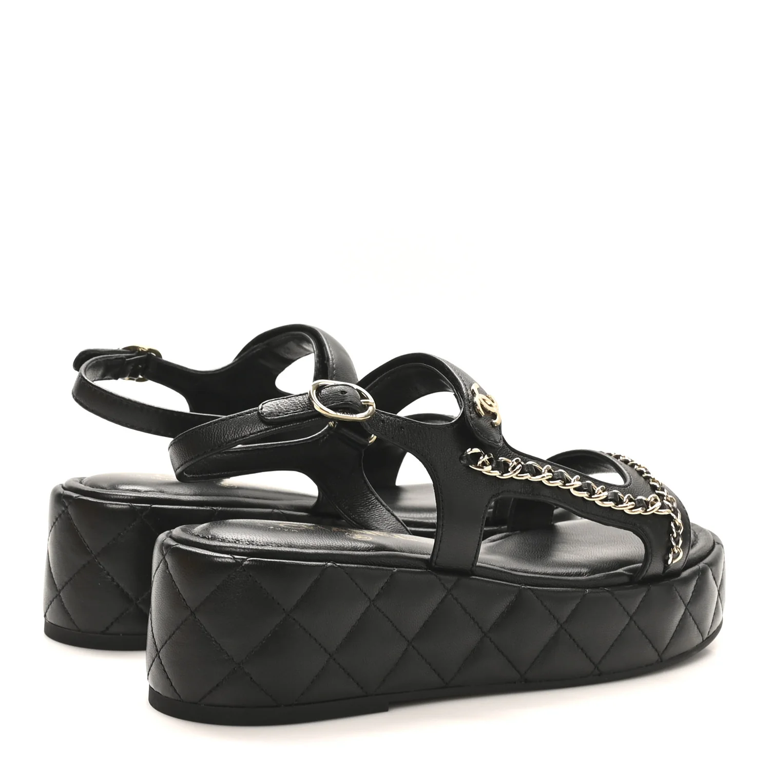 Lambskin Quilted Chain CC Platform Sandals 39.5 Black - Top Club