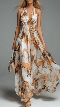 Women's V-neck halter neck printed casual dress - Nordfashionstorm - Women's Clothing, Fashion for You - Nordfashionstorm.com