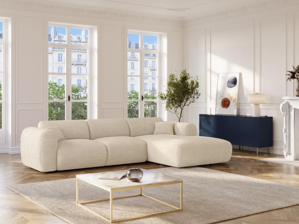 Gran sofá rinconera derecho de pana beige