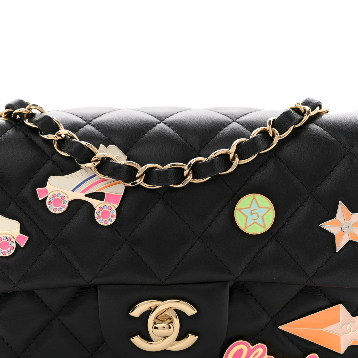 Lambskin Quilted Hollywood Charms Mini Rectangular Flap Black - Top Club