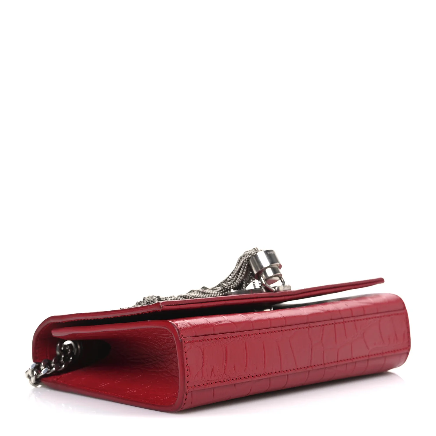 Calfskin Crocodile Embossed Small Classic Monogram Kate Tassel Satchel Red - Top Club